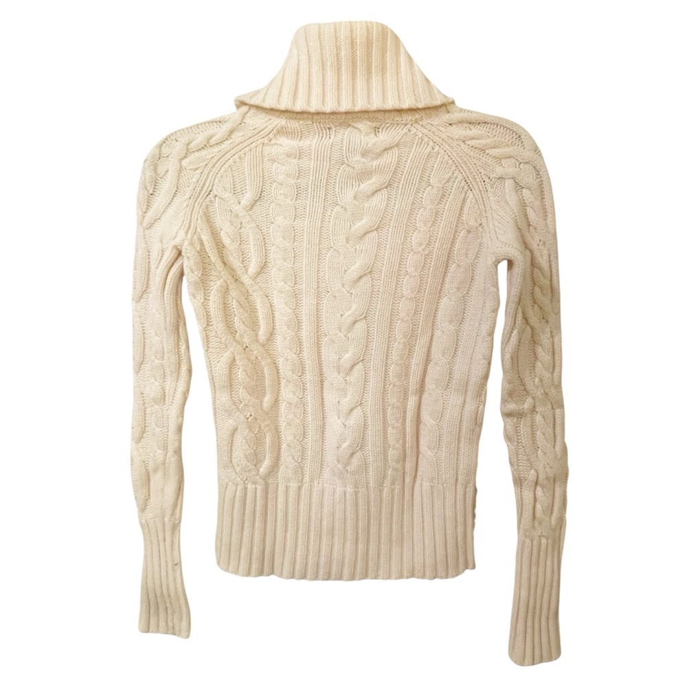 100%‎ Cashmere Chunky Aran Cable Knit Mock Neck Turtleneck Sweater Small Ivory - Picture 13 of 15